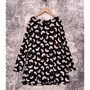 Gudrun Sjoden Tunic Top XL Womens Black Floral Modal Jersey Pocketed Long Sleeve